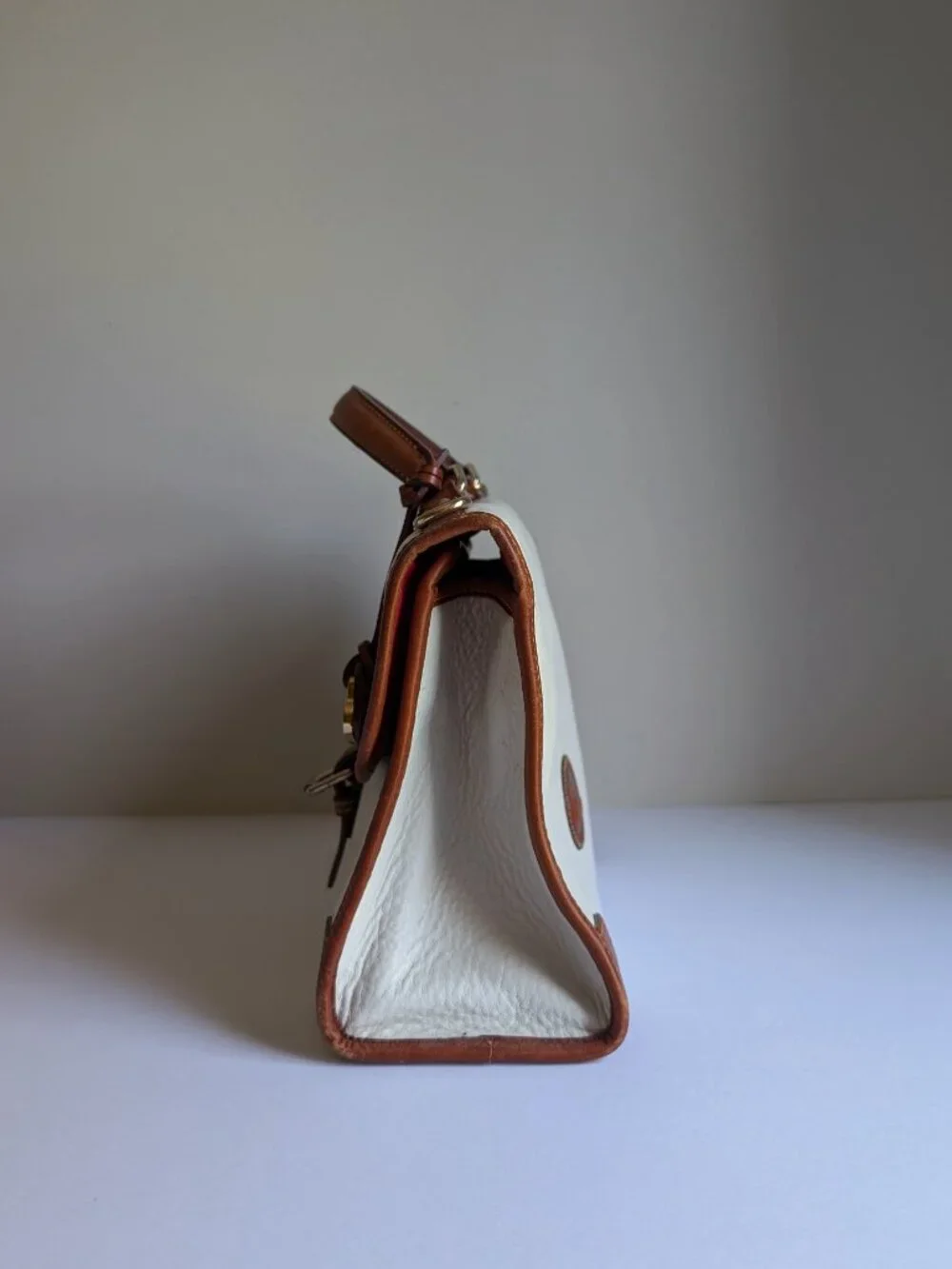 Vintage Dooney & Bourke AWL Satchel | Bone & British Tan | Made in USA - Picture 3 of 5